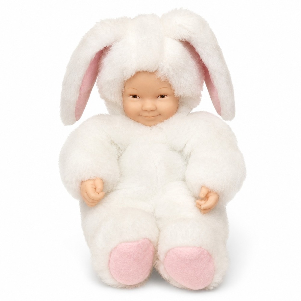 Vintage 1997 Anne Geddes Baby Bunny Doll Plush White Rabbit 8" Easter Unimax